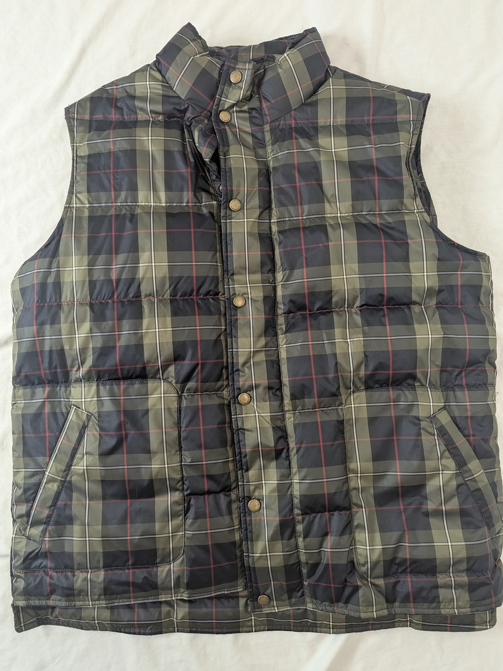Vintage Lands End Quilted Puffer Vest Plaid Large Dark Green Outdoors Hiking